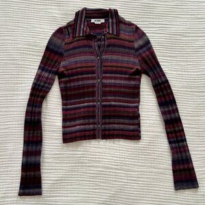 Re/Done Cool Tone Stripe Collared Cardigan Small